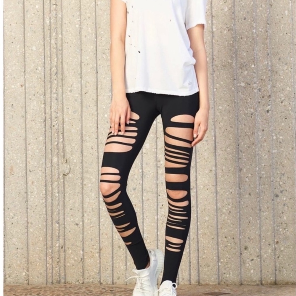 Nasty Gal High Waisted Shredded Black Leggings Ripped NWT - Picture 13 of 14